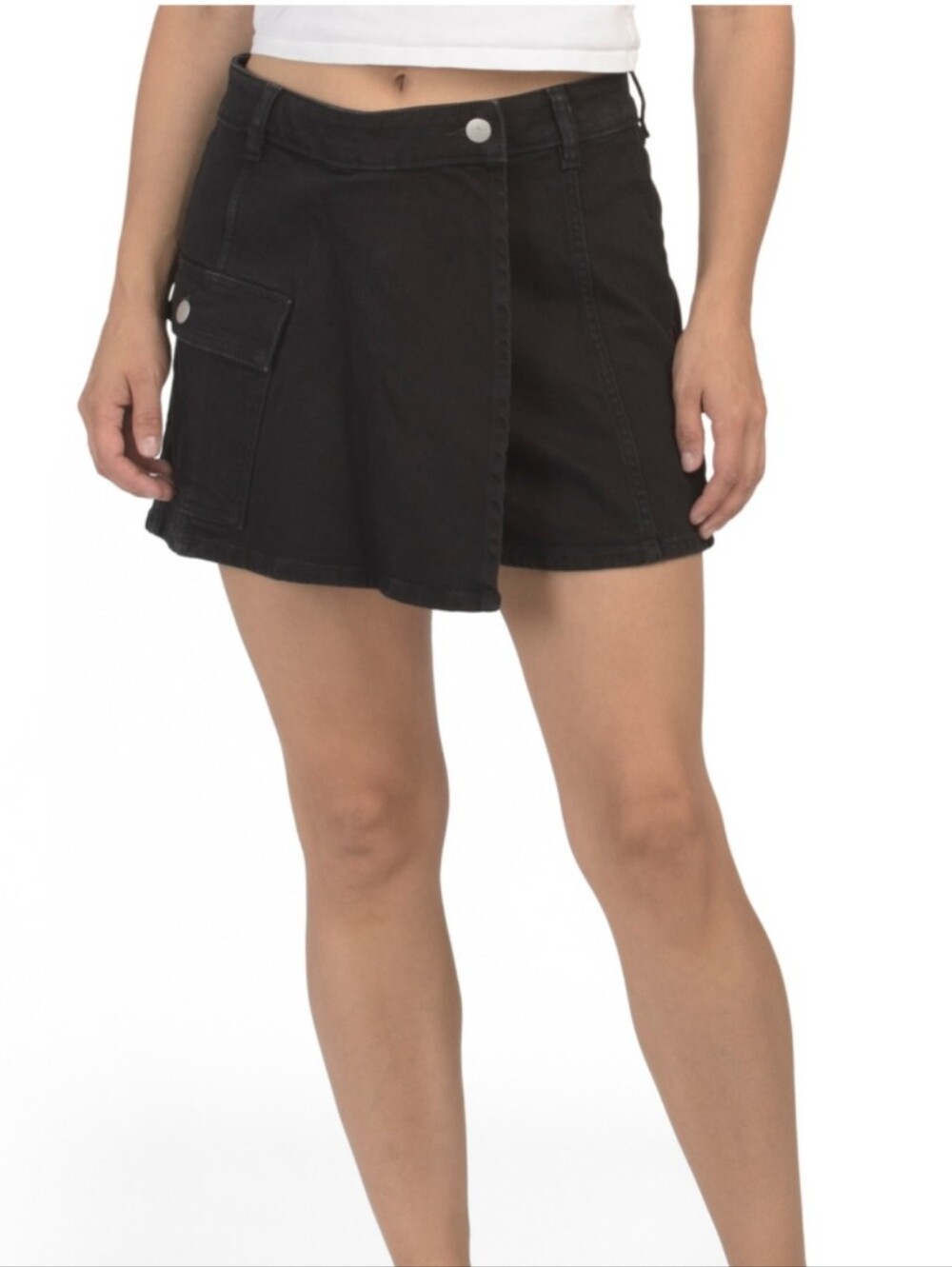 WARP+WEFT Black Wrap Front Denim Skort NWT
